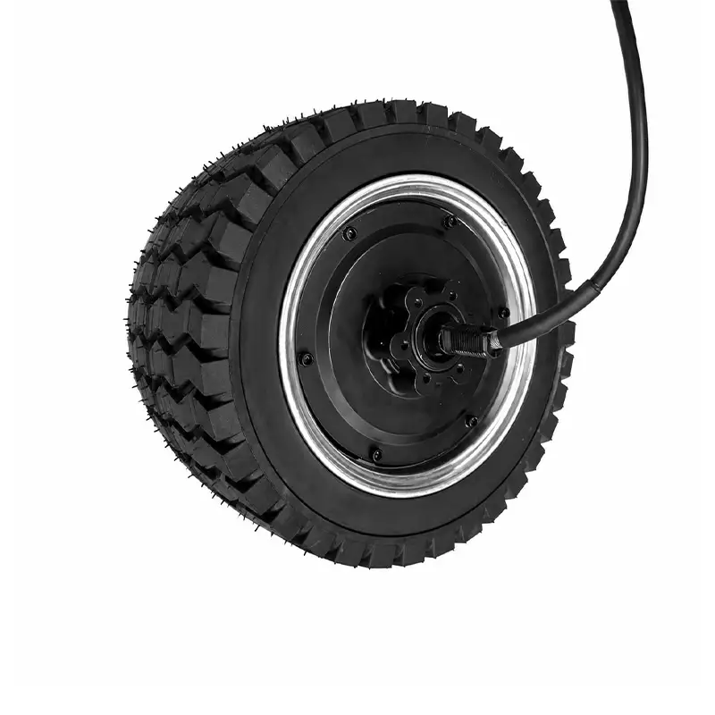 Heavy-duty 10-inch solid rubber tire wheel motor integrated with a 500W high-torque brushless gear reduction system.