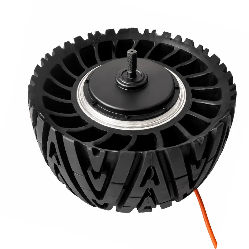 Durable 16-inch puncture-proof solid tire integrated into a 2000W BLDC geared hub motor for industrial applications.